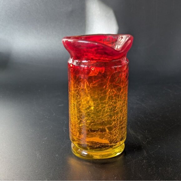 Amberina Crackle Glass Mini Pitcher 4" Tall Rainbow Art Glass - Picture 10 of 12